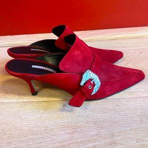 Dorateymur Women's Red Suede Mules Size 38 8 Short‎ Heel 07166 *Great Condition*